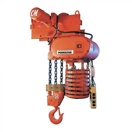 Cm Powerstar Electric Chain Hoist, Single Reeving, 2 Ton, 20 Ft Lifting Height, 1340 Fpm Lift Speed 7007